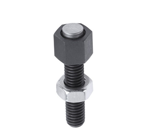 Jack screw M6, self-aligning pad, steel, +/- 10° 