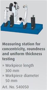 Measuring station for concentricity, roundness and uniform thickness testing